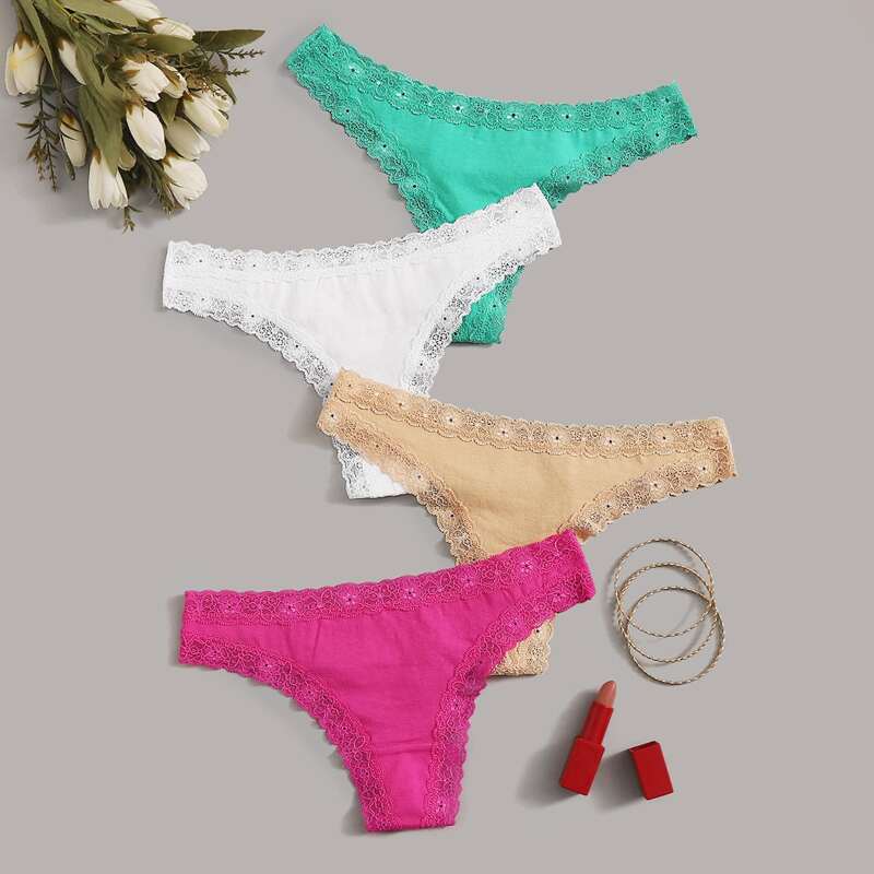 

4pack Floral Lace Trim Panty Set, Multicolor