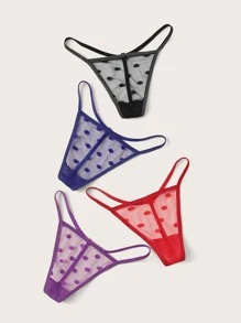4packs Polka Dot Sheer Panty Set Lingerie - Multicolor - View 3