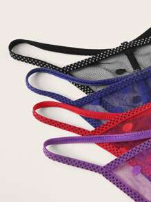 4packs Polka Dot Sheer Panty Set Lingerie - Multicolor - View 5
