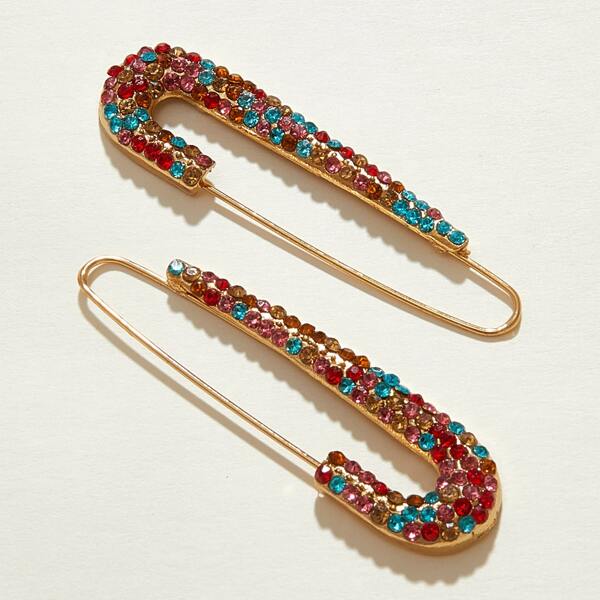 

1pair Rhinestone Engraved Paperclip Earrings, Multicolor