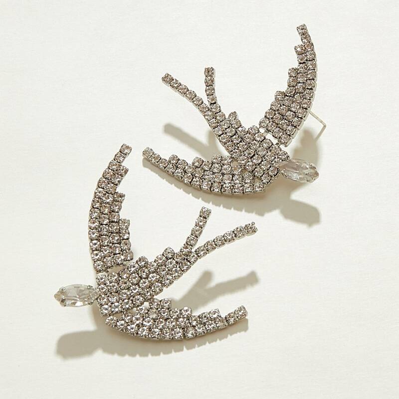

1pair Rhinestone Engraved Sparrow Earrings, Silver