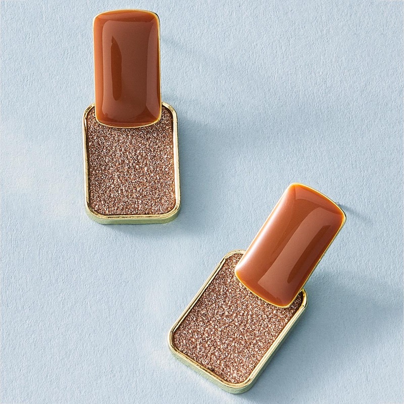 

1pair Glitter Geometric Earrings, Brown