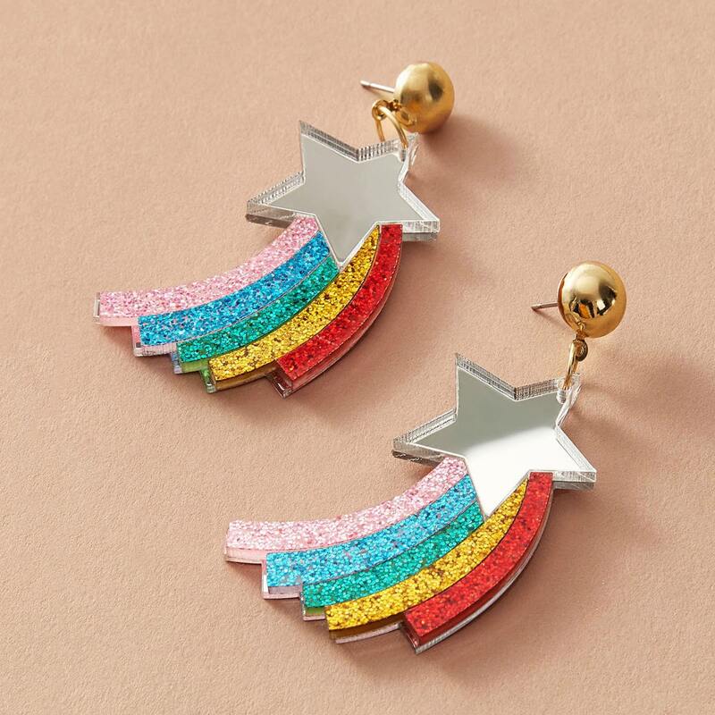 

1pair Star & Rainbow Drop Earrings, Multicolor