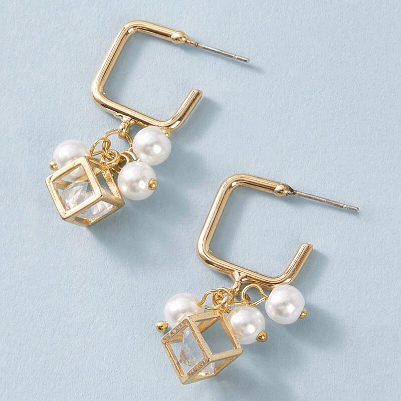 

1pair Pearl & Rhinestone Drop Earrings, Multicolor