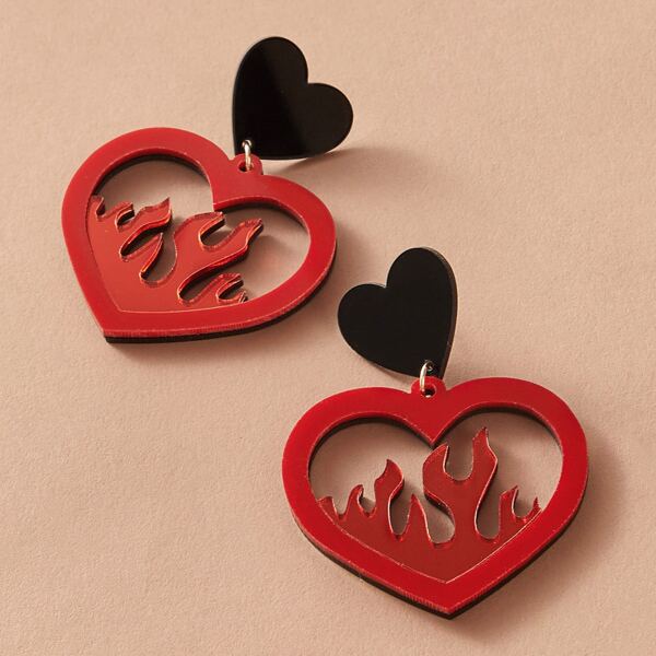 

1pair Heart Drop Earrings, Red