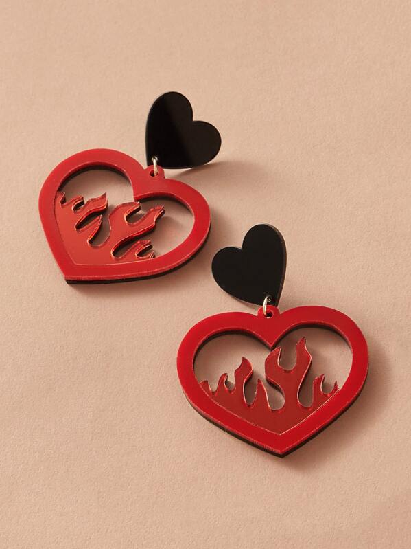 

1pair Heart Drop Earrings, Red