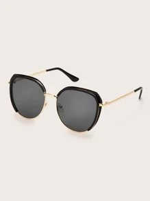 Metal Frame Fashion Glasses With Case - Dark Grey - View 3