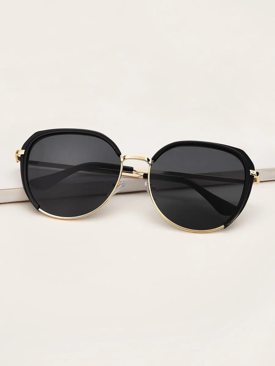 Metal Frame Fashion Glasses With Case - Dark Grey - View 1