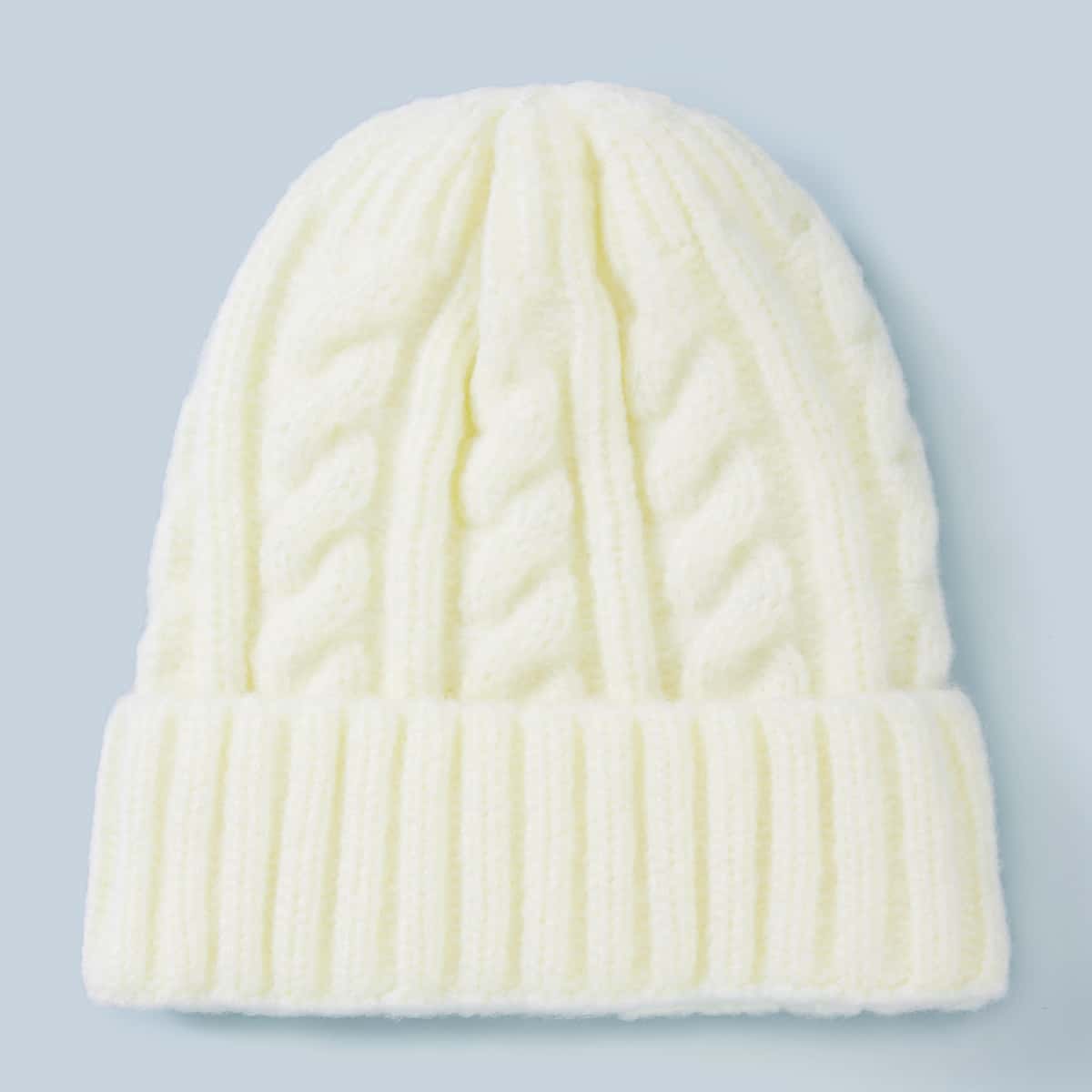 

Solid Knit Cuffed Beanie, White