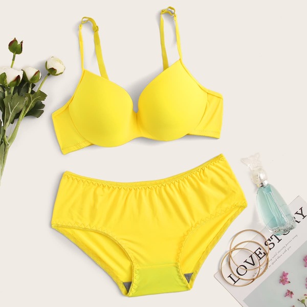 

Solid Underwire Lingerie Set, Bright yellow