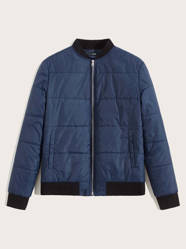 

Men Zip Up Padded Bomber Jacket, Navy