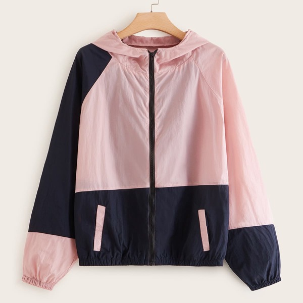 

Plus Two Tone Zip Up Windbreaker Jacket, Multicolor