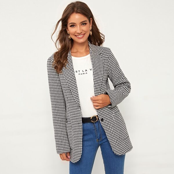 

Single Breasted Houndstooth Blazer, Black and white