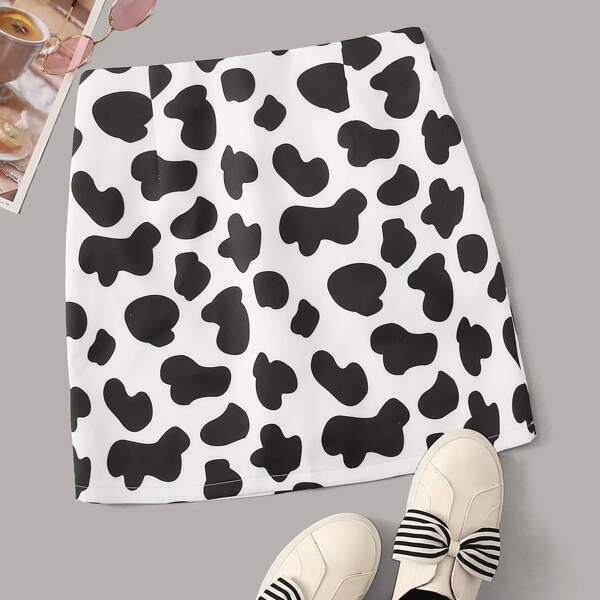 

Plus Allover Graphic Straight Skirt, Black and white