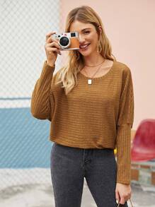 Batwing Sleeve Ribbed Knit Sweater
