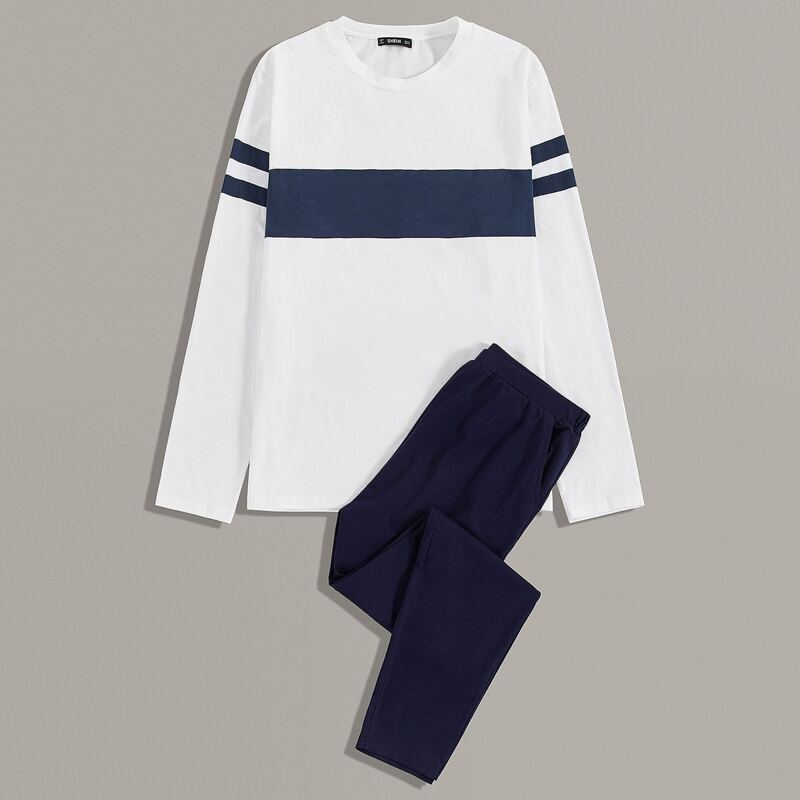 

Guys Striped Sleeve Tee and Pants PJ Set, Multicolor