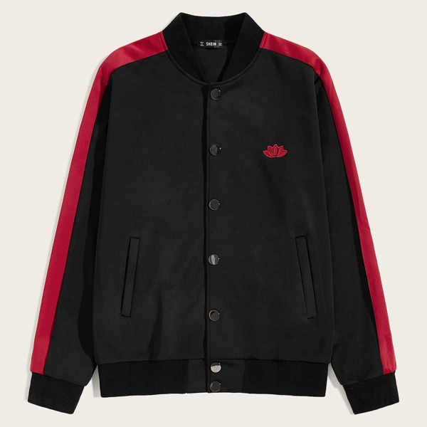 

Men Side Striped Embroidery Detail Bomber Jacket, Black