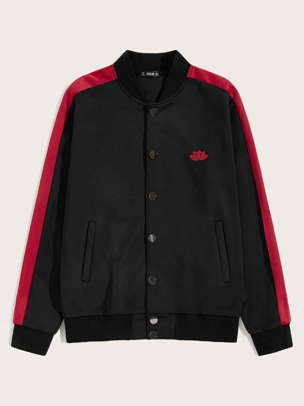 

Men Side Striped Embroidery Detail Bomber Jacket, Black
