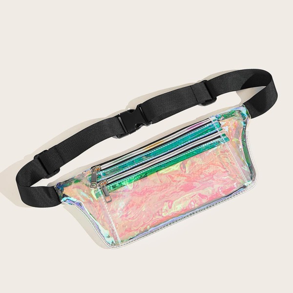 

Holographic Double Zip Front Fanny Pack, Multicolor
