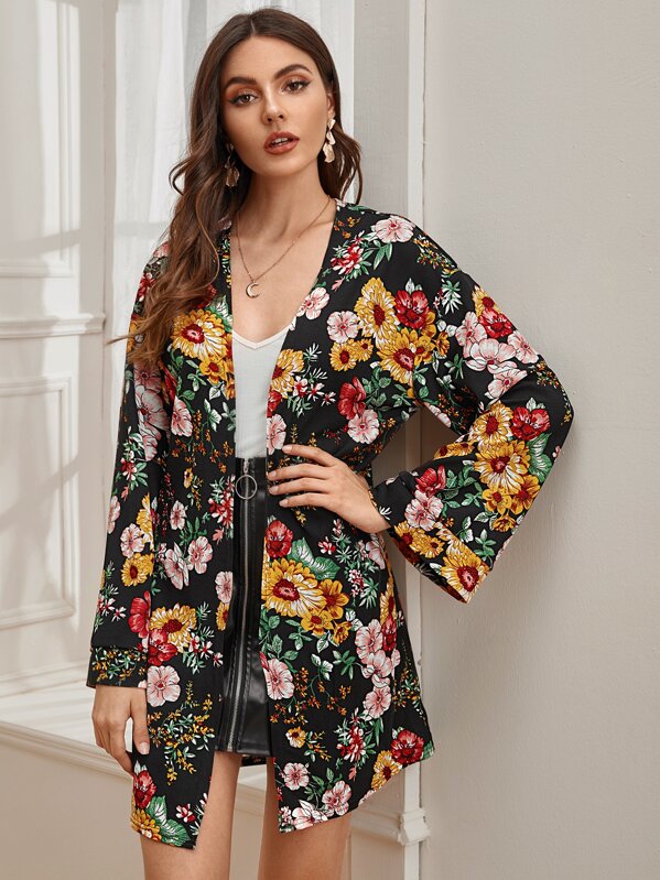 

Open Front Floral Print Coat, Multicolor, Barbara C