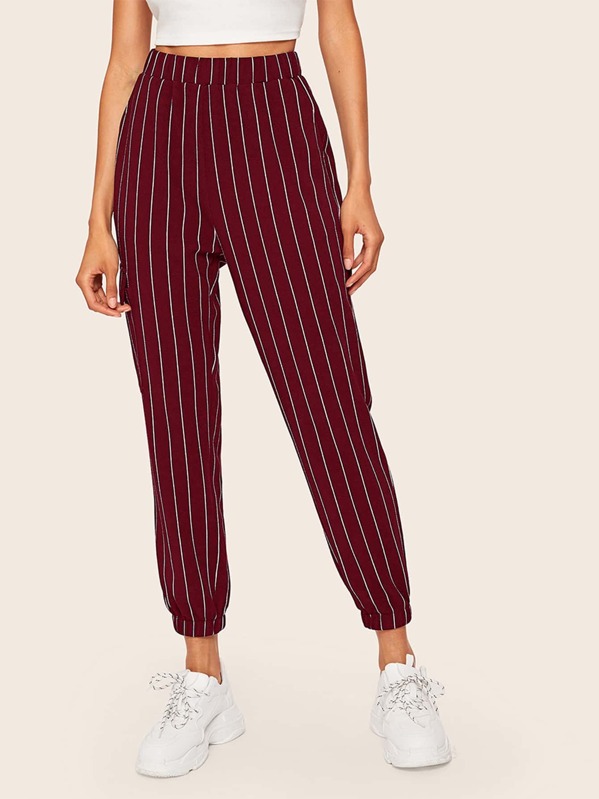 

Elastic Waist Striped Carrot Pants, Burgundy, Liana