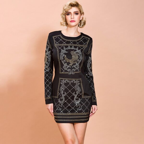 

Rhinestone Detail Zip Back Dress, Black