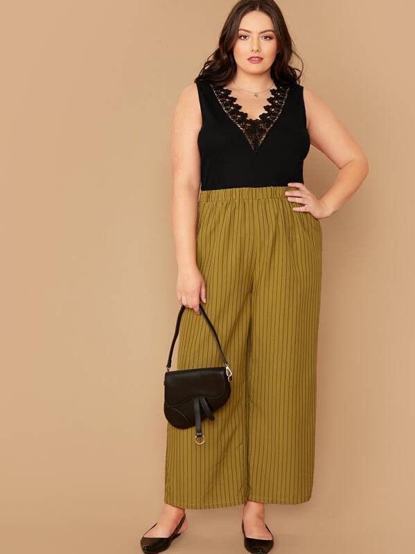 

Plus Guipure Lace Trim Tank Top, Black, Marcelle Pallais