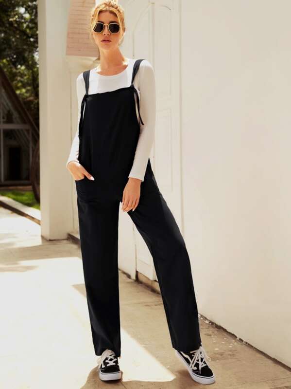 

Pocket Front Straight Leg Jumpsuit, Black