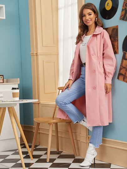 Solid Double Breasted Trench Coat