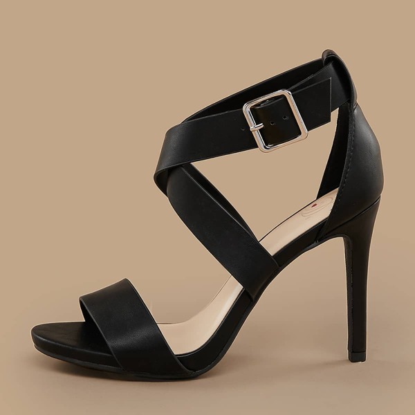 

Open Toe Cross Straps Buckle Ankle Stiletto Heels, Black