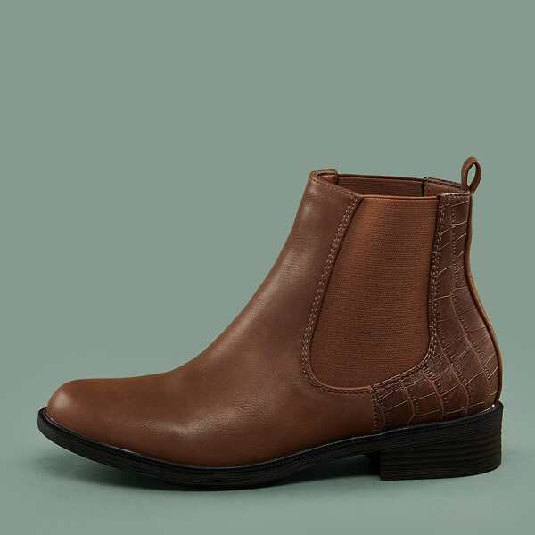 

Crocodile Heel Stretch Sides Low Heel Ankle Boots, Brown