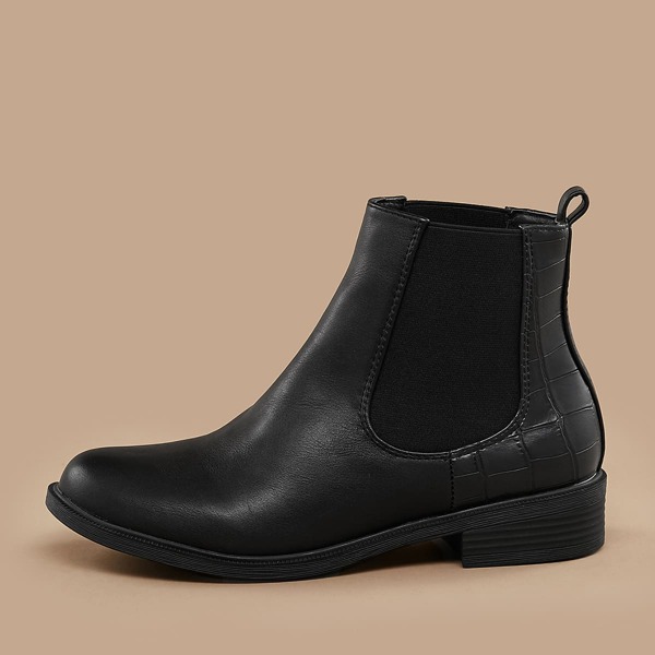 

Croc Detail Side Goring Flat Booties, Black