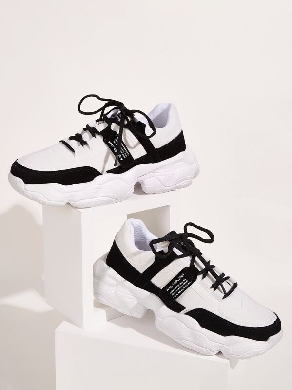 

Men Letter Graphic Chunky Sneakers, Black and white