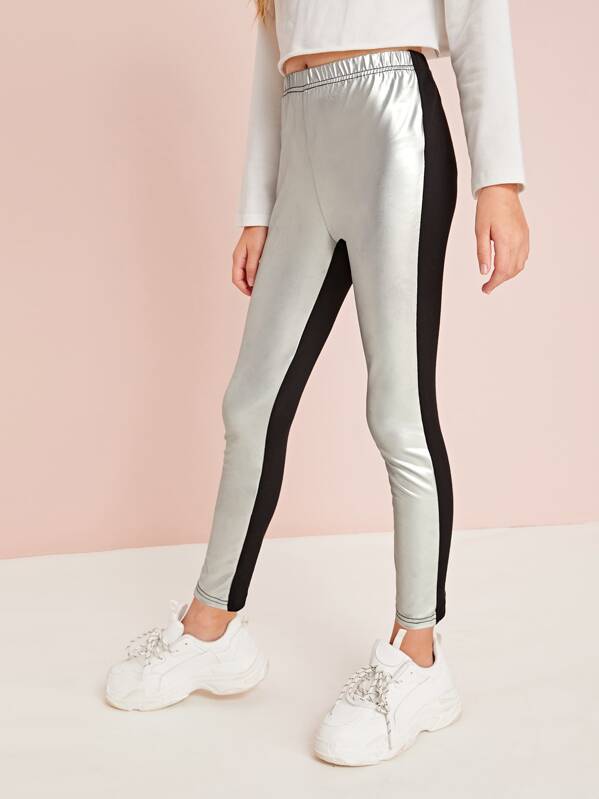 

Girls Two Tone Metallic Leggings, Multicolor, Sashab
