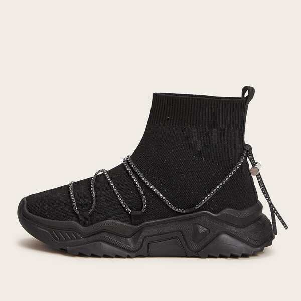 

Lace-up Knit Sneakers, Black