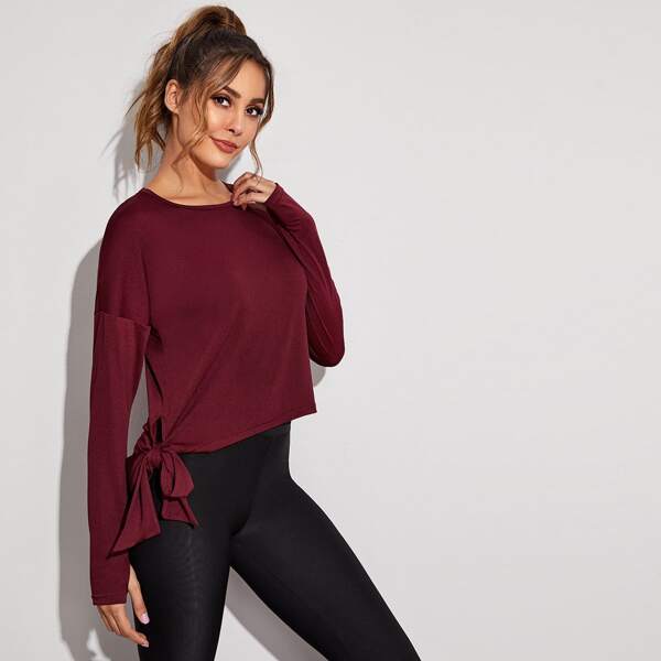 

Knot Side Drop Shoulder Sports Tee, Burgundy