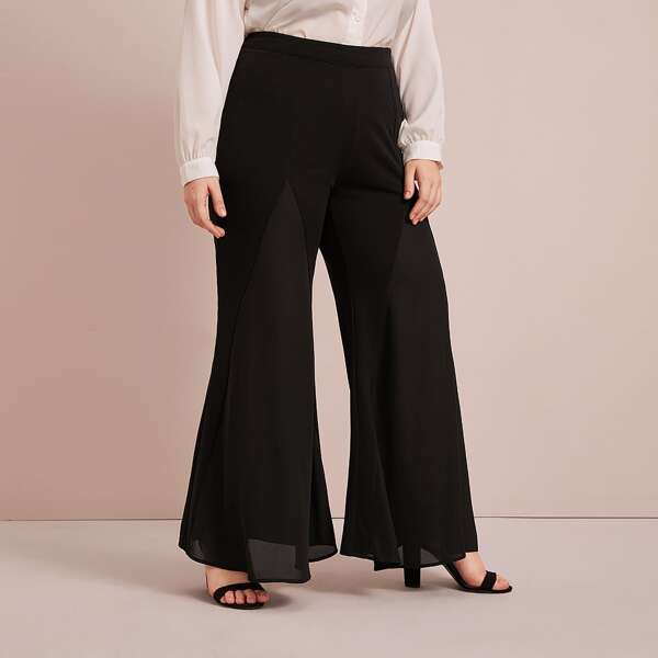 

Plus Solid Flare Leg Pants, Black