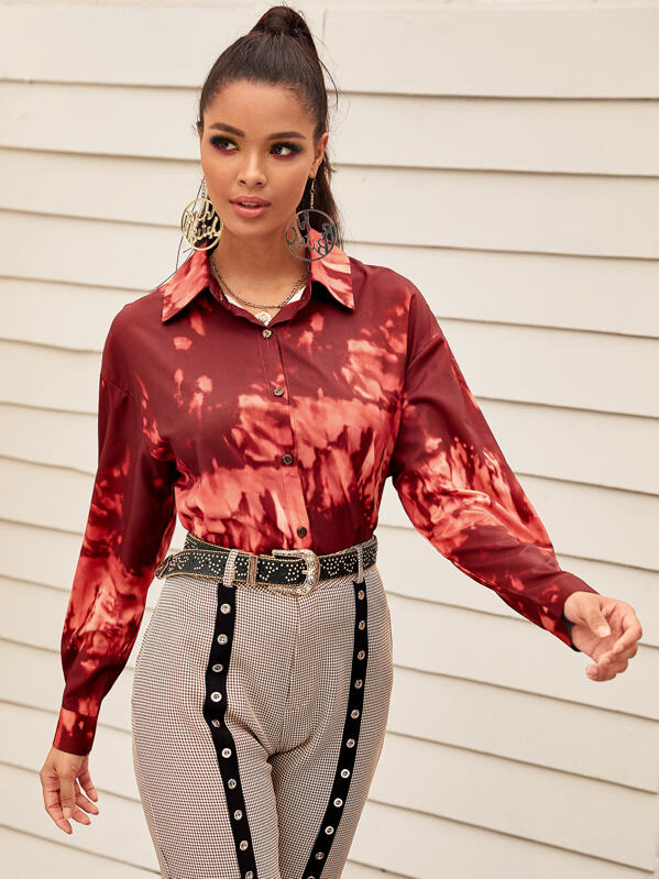 Tie Dye Button Up Blouse, Multicolor, Gigi
