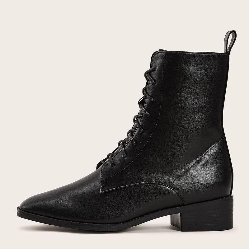

Lace-up Front Side Zip Boots, Black