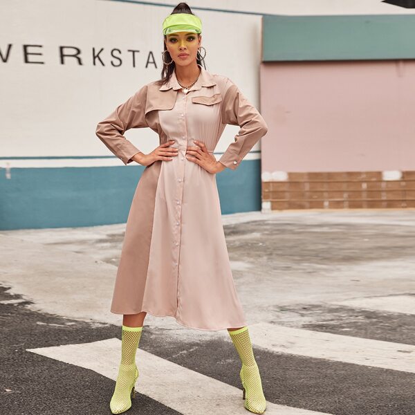 

Contrast Panel Longline Shirt Dress, Multicolor