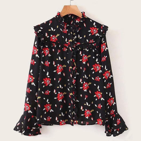 

Floral Print Frill Trim Flounce Sleeve Blouse, Multicolor