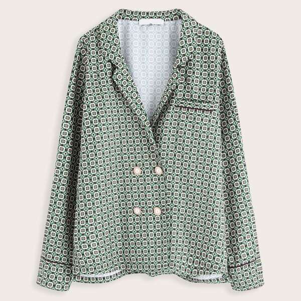 

Allover Print Double-breasted Blouse