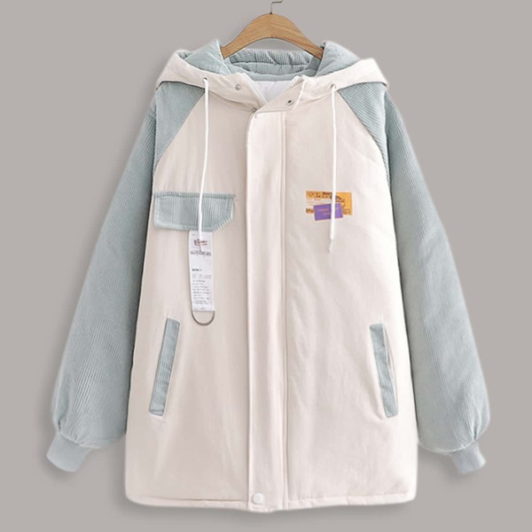 

Contrast Panel Patched Zip-up Hooded Puffer Coat, Multicolor