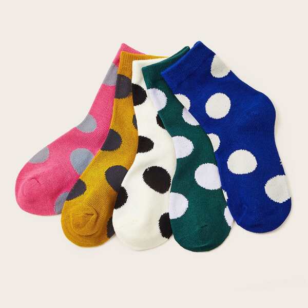 

5pairs Toddler Kids Polka Dot Pattern Ankle Socks, Multicolor