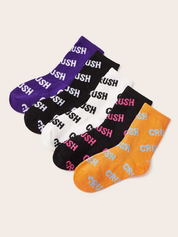 

5pairs Toddler Kids Letter Graphic Ankle Socks, Multicolor
