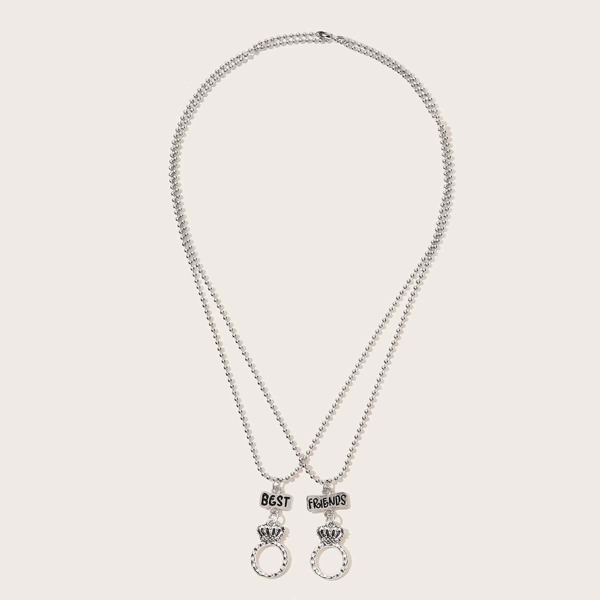 

2pcs Kids Crown & Round Charm Necklace, Silver