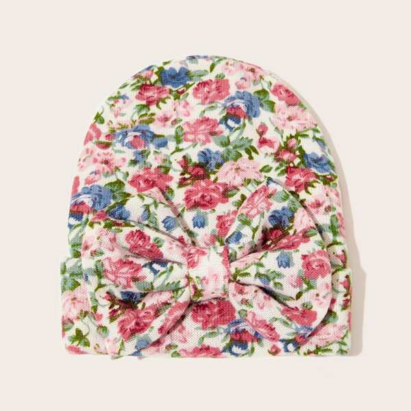 

Baby Flower Print Bow Decor Beanie, Multicolor