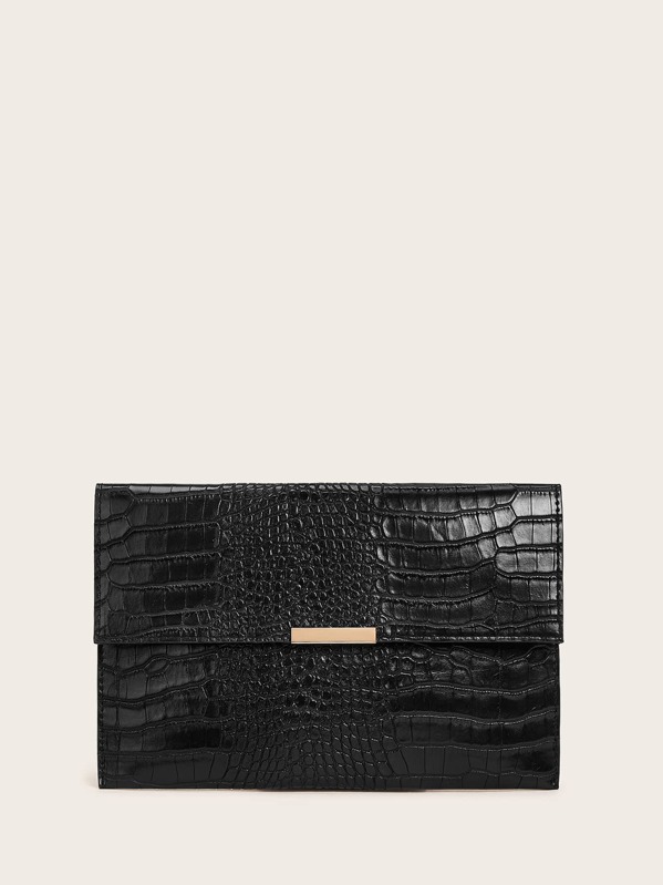 

Croc Embossed Clutch Bag, Black