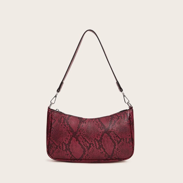 

Snakeskin Baguette Bag, Red