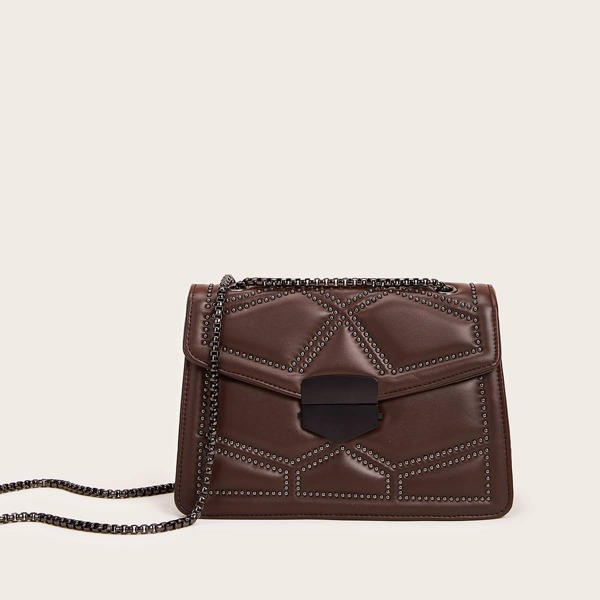 

Studded Leather Look Chain Bag, Brown